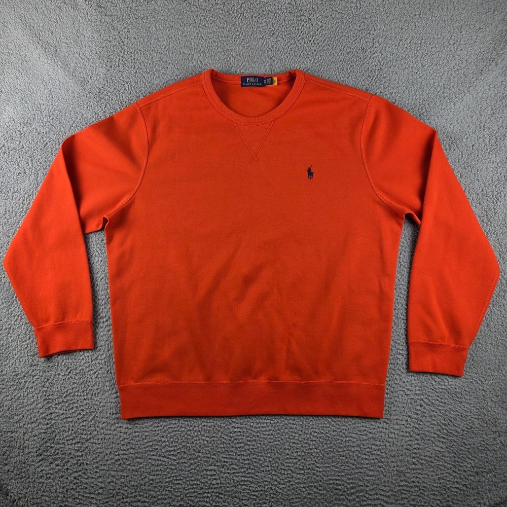 Polo Ralph Lauren Sweater Sweatshirt Mens XL Orange Crewneck Pullover Red Pony